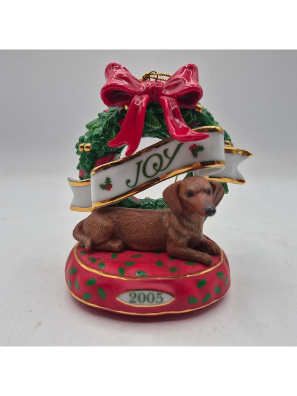 Dachshund Christmas Ornament 2005 Annual Joy Wreath Dog Holiday Decor
